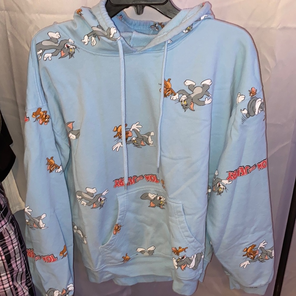 sky blue tom and jerry hoodie